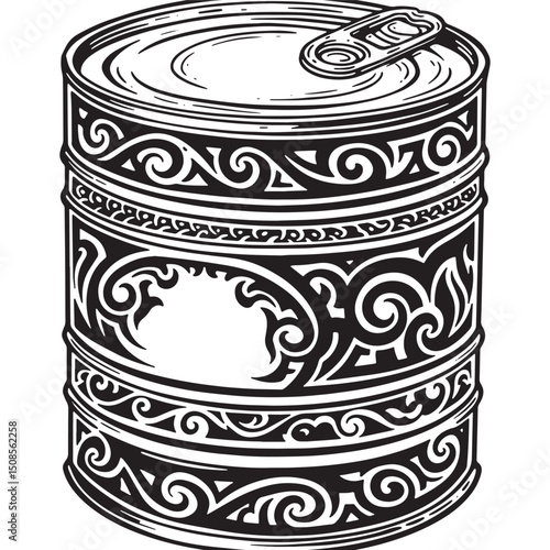 Intricate tribal tattoo design adorning a tin can vector illustr