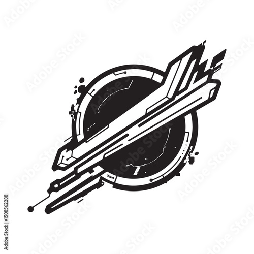 Futuristic mercury planet icon in cyberpunk style vector format