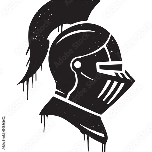 Striking Knight's Helmet Vector Graphic with Stencil Drip Effect