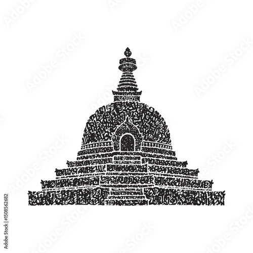 Elegant stupa illustration with graffiti style for apparel print