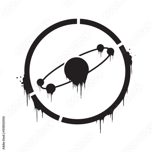 Abstract Ecliptic Line Icon with Dripping Paint Stencil Effect