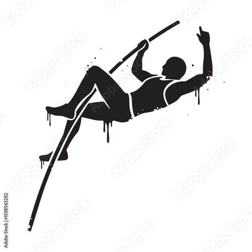 Dynamic Pole Vault Athlete Silhouette with Dripping Paint Vector