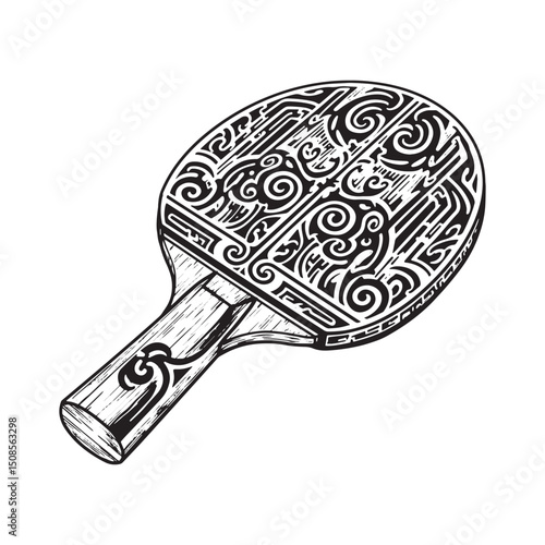 Artistic Ping Pong Paddle with Tribal Tattoo Design for Apparel