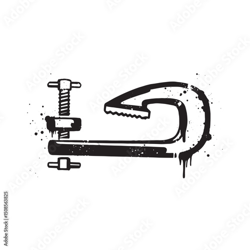 Stencil Clamp Tool Icon with Dripping Paint Effect Vector Artwor