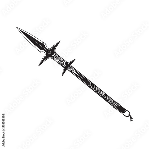 Intricate Yari Spear Vector Illustration with Tribal Tattoo Infl