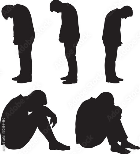 Sad male figure silhouette vector illustration