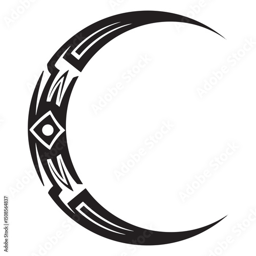 Waxing Gibbous Icon with Intricate Tribal Tattoo Design in Black