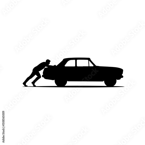 Man Push Car silhouette vector flat illustration design.