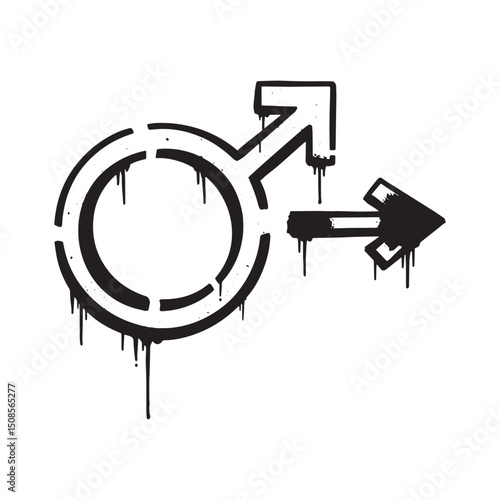 Male Gender Symbol Dripping Paint Stencil in Black and White Vec