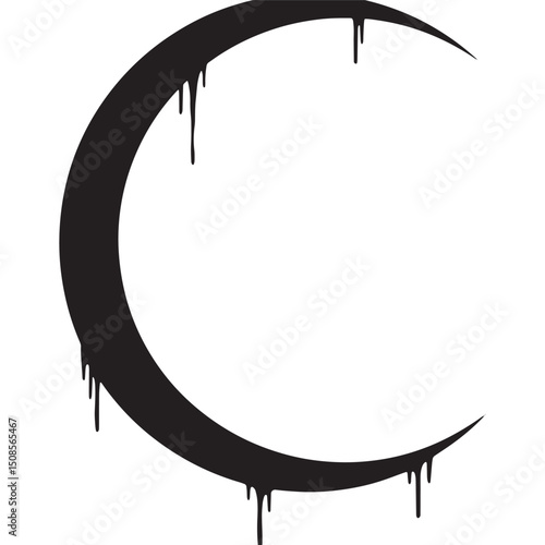 Waxing Gibbous phase with dripped ink, dark moonlight vector art