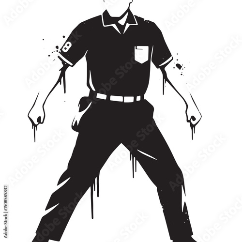 Monochrome Umpire Silhouette with Dripping Paint Effect for Spor