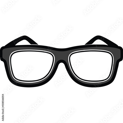 Black Framed Glasses with Clear Lenses on White Background Illustration