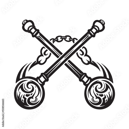 Stylized Crook and Flail Crossed Vector Illustration with Tribal