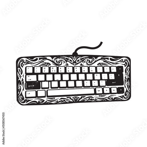 Tribal Tattoo Style Keyboard, A Unique Black and White Vector De