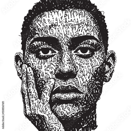 Expressive Graffiti Portrait, A Black and White Vector Illustrat
