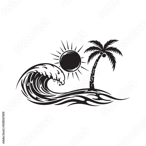 Tribal Beach Icon, A Black and White Vector Design for Apparel P