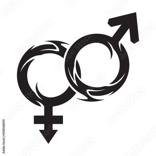 Gender symbol with tribal tattoo elements in black and white vec