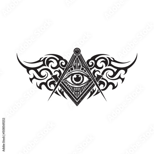 Eye of Providence with Tribal Tattoo Style Design for Apparel