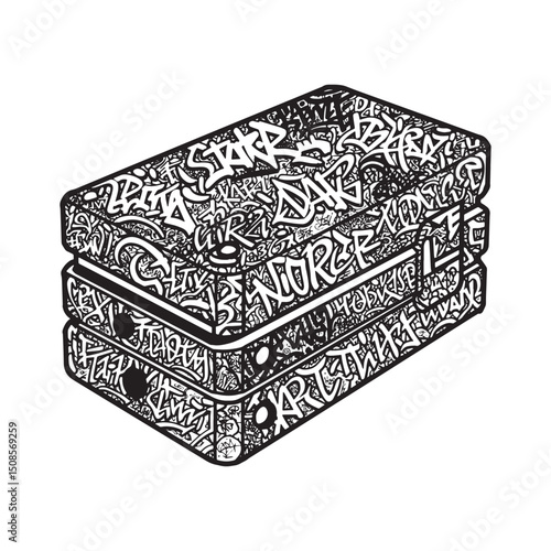 Stylized storage device vector graphic with graffiti tags and pr
