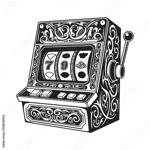 Intricate Tribal Tattoo Style Slot Machine Illustration for Appa