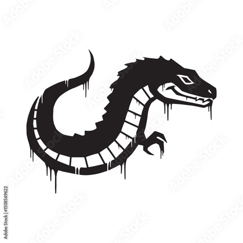 Stylized Reptilian Icon with Dripping Paint Effect for Merchandi