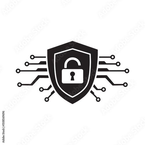 Cyberpunk Digital Security Shield, Vector Icon for Merchandise A