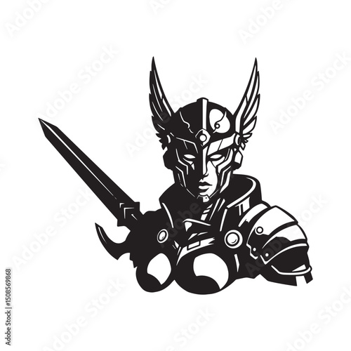 Cyberpunk Valkyrie Warrior Icon Vector Illustration for Merchand