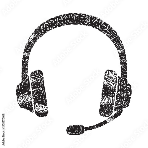 Black and White Graffiti Bluetooth Headset Vector Graphic for Ap