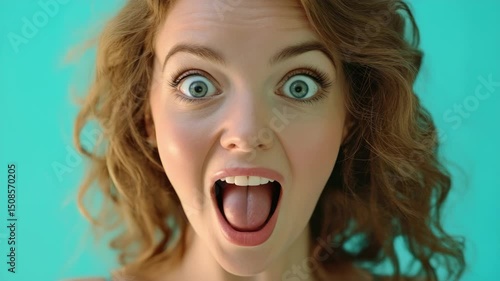 A surprised and innocent looking woman with her mouth wide open.