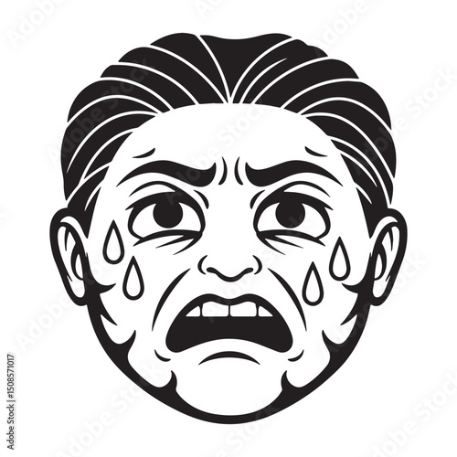 Vintage Cold Sweat Face Icon with Tribal Tattoo for Apparel Prin