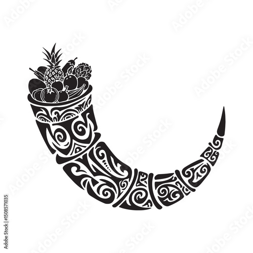 Elegant tribal tattoo style horn of plenty vector art for appare