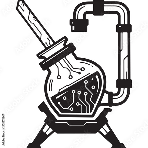 Cyberpunk Alchemical Retort, Futuristic Laboratory Equipment Vec