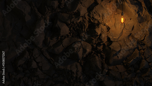 Photos Dark Stone Wall with Edison lamp Lighting 3D Rendering