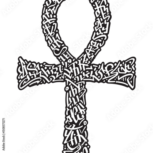 Unique Ankh Cross with Graffiti Fillings for Modern Merchandise