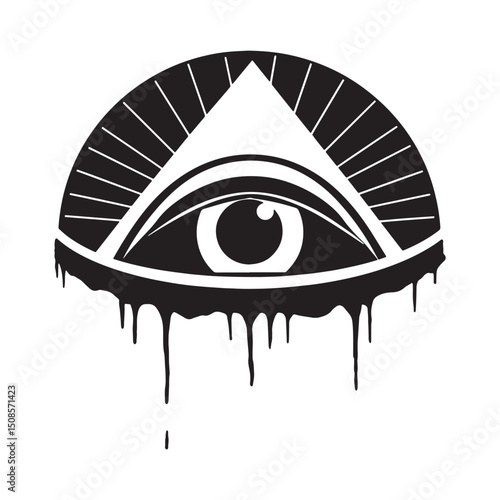 Mysterious Illuminati Eye Symbol with Dripping Paint Stencil Vec
