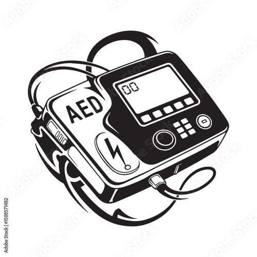 AED Defibrillator Icon with Tribal Tattoo Design for Apparel Pri