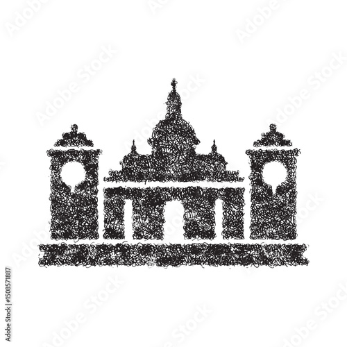 Unique graffiti art of a famous tourist attraction in monochrome