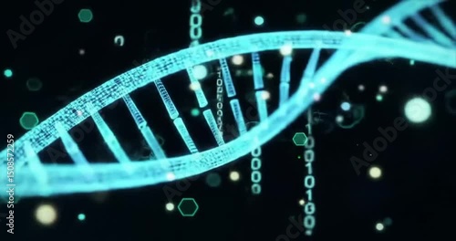 Futuristic DNA Strand Animation in 3D – Looping Digital Biotechnology Background