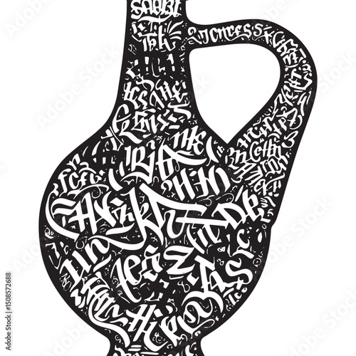 Monochrome Alchemical Retort Vector Illustration with Graffiti T