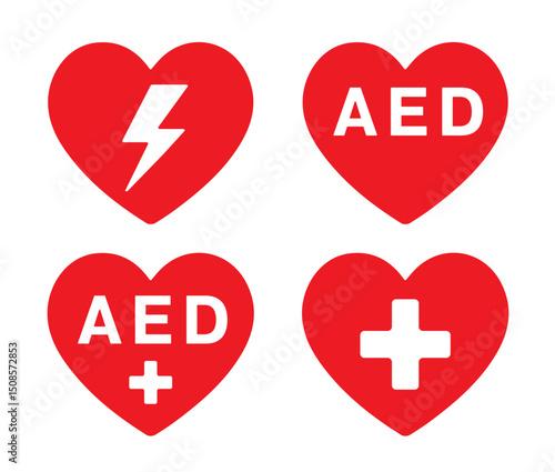 AED emergency defibrillator icon sign symbol. First aid Automated external defibrillator. Vector illustration. Isolated on white background.
