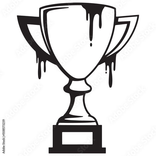 Dripping Paint Trophy Icon Stencil in Black and White Vector Sty