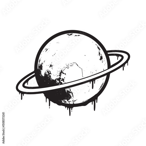 Planet Pluto stencil art dripping paint vector, black and white