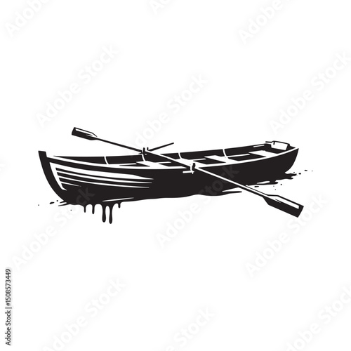 Monochrome Rowing Boat Icon with Dripping Paint, Apparel Print D