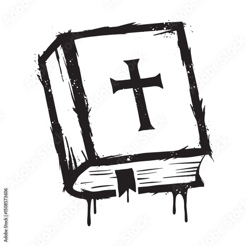 Grunge Style Black and White Vector Illustration of Holy Book Ic