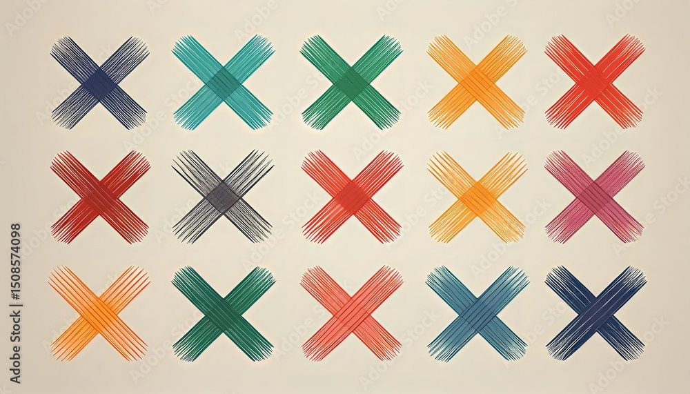 Fototapeta premium Colorful abstract design featuring intersecting brush strokes in various hues arranged in a grid pattern