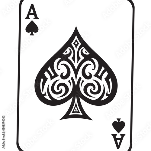Ace of Spades Card with Tribal Tattoo Style for Apparel Design