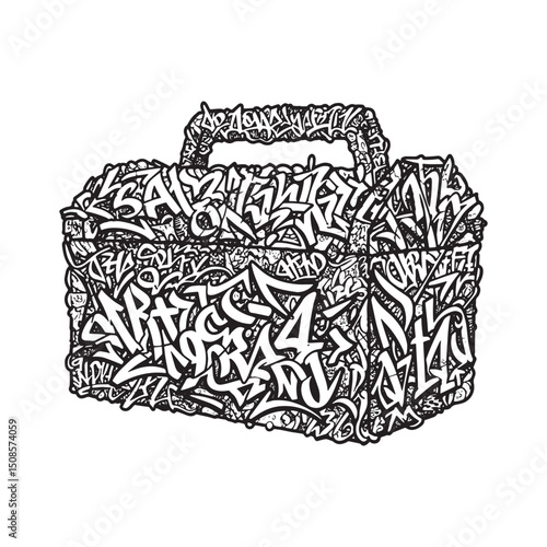 Toolbox icon filled with intricate graffiti art, ideal for merch