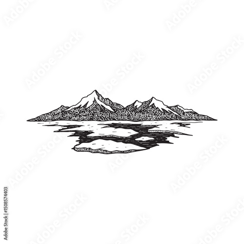 Monochrome vector image showcasing a tundra landscape with graff