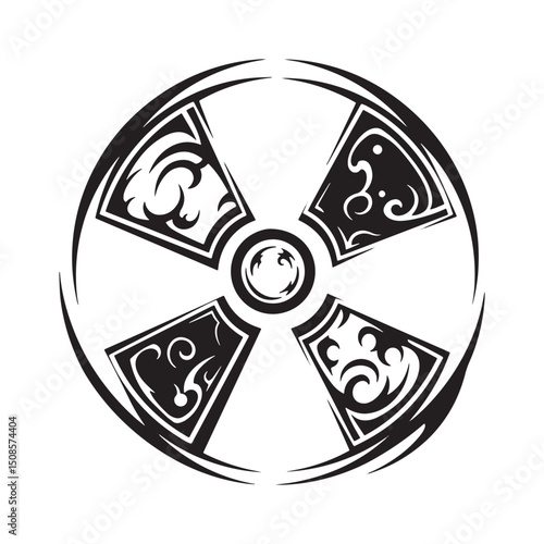 Stylized Nuclear Symbol with Tribal Tattoo Elements for Modern A