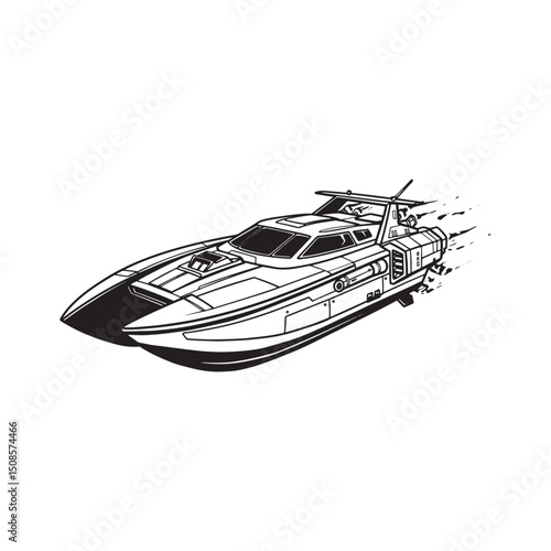 Cyberpunk Speedboat Vector Illustration for Merchandise and Appa